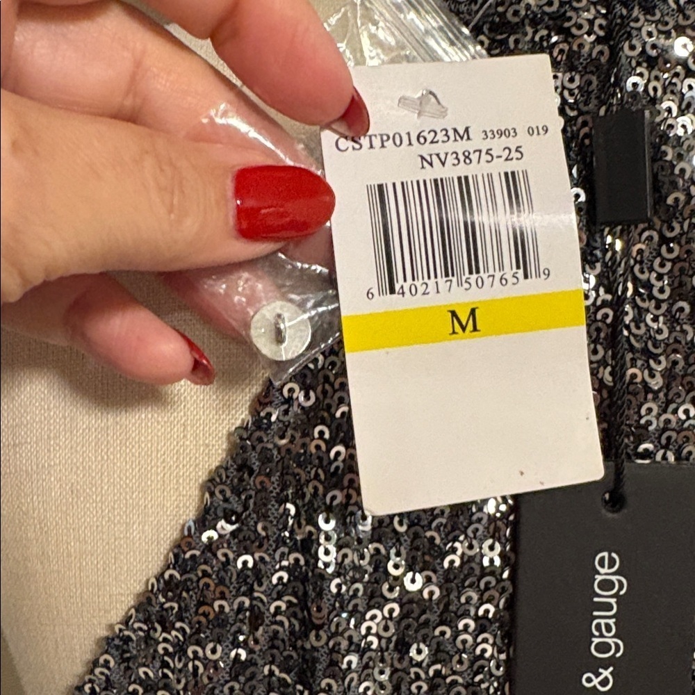Silver Sequin Halter tank Top stretchy Cable & Gauge holiday evening formal med - Picture 7 of 11
